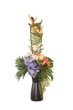 Alegre y  tropical ramo de cementerio con aves del paraíso