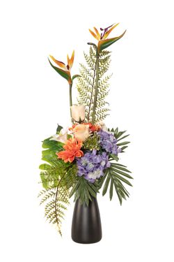 Alegre y  tropical ramo de cementerio con aves del paraíso