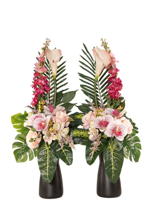 Atractivo ramo de flores artificiales para cementerio en colores rosados