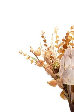 Bouquet artificial con Protea en tonos otoñales