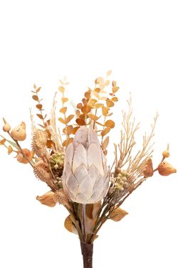 Bouquet artificial con Protea en tonos otoñales