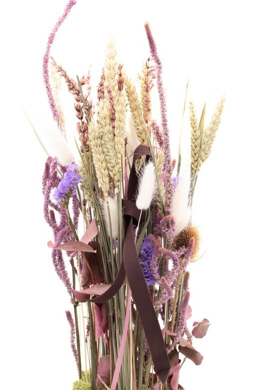 Caja redonda de cartón tipo sombrerera con flores secas y preservada en altura