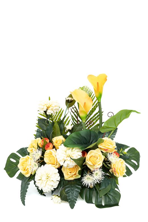 Cálida jardinera para cementerio en tonos amarillos