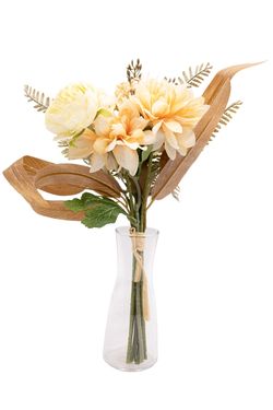 Cálido bouquet artificial con Dhalias en color naranja
