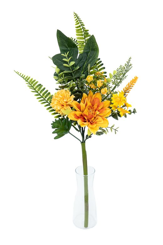 Cálido pomo floral de cementerio con dalia en tono naranja