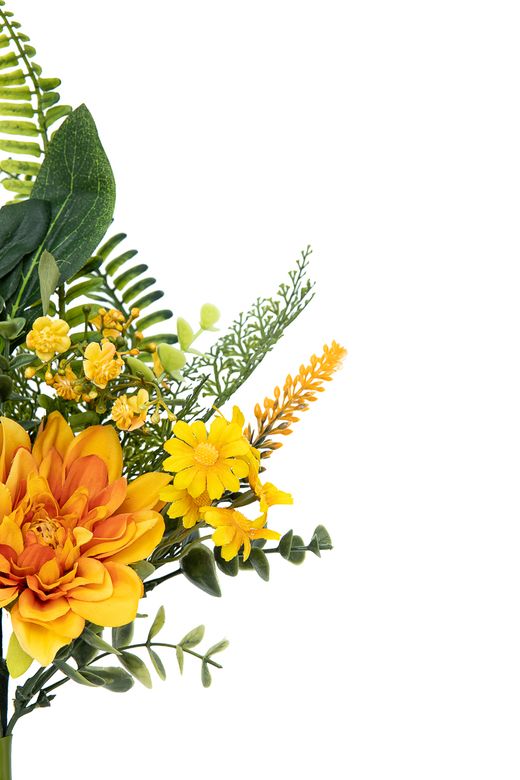 Cálido pomo floral de cementerio con dalia en tono naranja
