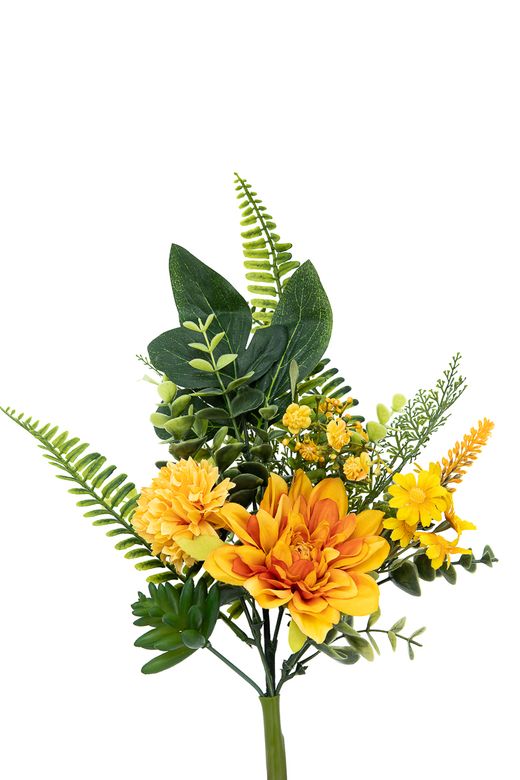 Cálido pomo floral de cementerio con dalia en tono naranja