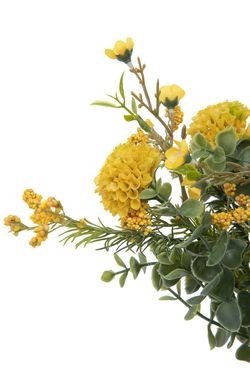Cálido ramillete silvestre artificial de flores amarillas y eucalipto