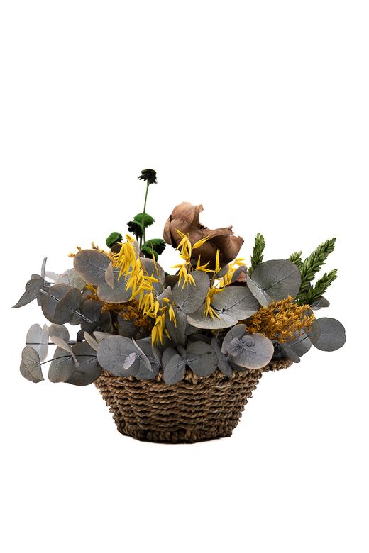 Campestre centro de flores secas y preservadas en color amarillo