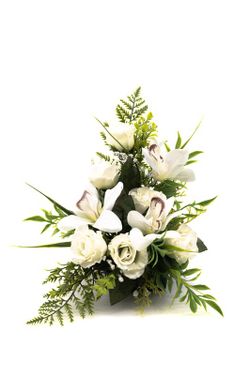 Centro de flores artificiales para nichos de cementerio en color blanco