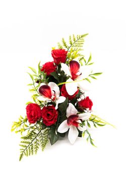 Peça central de flores artificiais para nichos de cemitério em vermelho