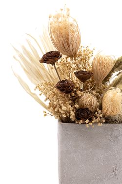 Centro de flores secas y preservadas en tonos natural
