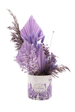 Centro delicado de flores secas y preservadas en color lila
