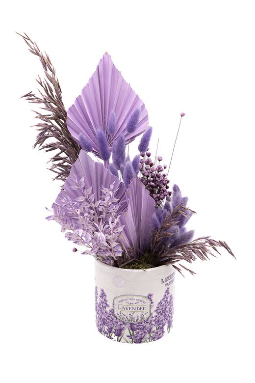 Centro delicado de flores secas y preservadas en color lila