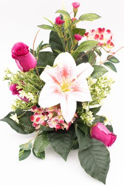 Centro para cementerio de flores artificiales con lirio de color rosa