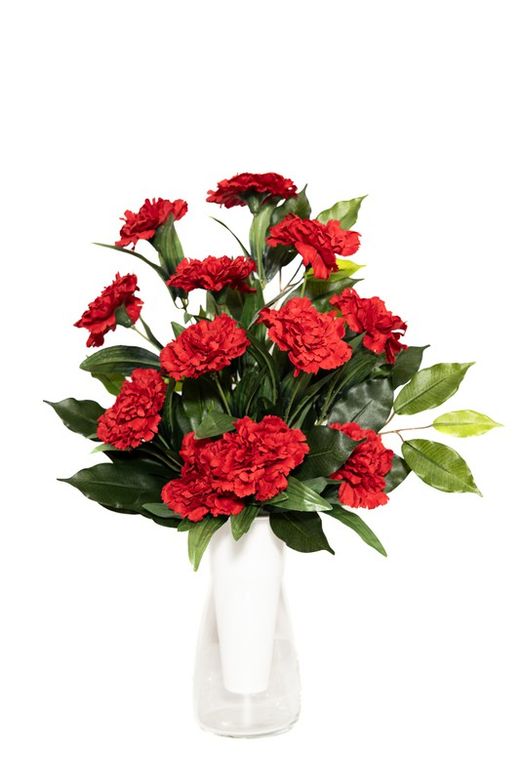 Clásico ramo de cementerio con claveles artificiales en color rojo