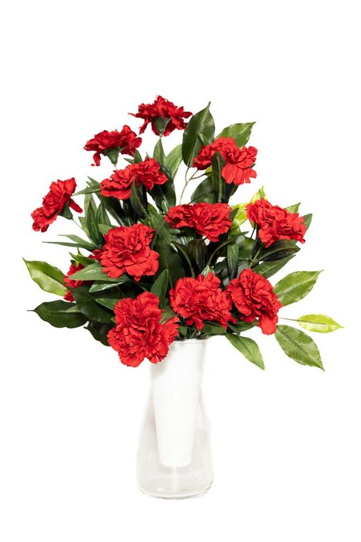 Clásico ramo de cementerio con claveles artificiales en color rojo