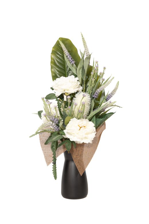 Clásico ramo de flores artificiales para cementerio en color blanco