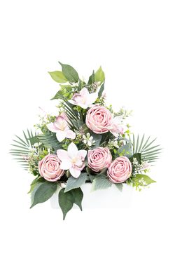 Delicada jardinera para cementerio en tonos rosas