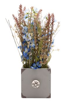 Delicado centro artificial con flores en color azul