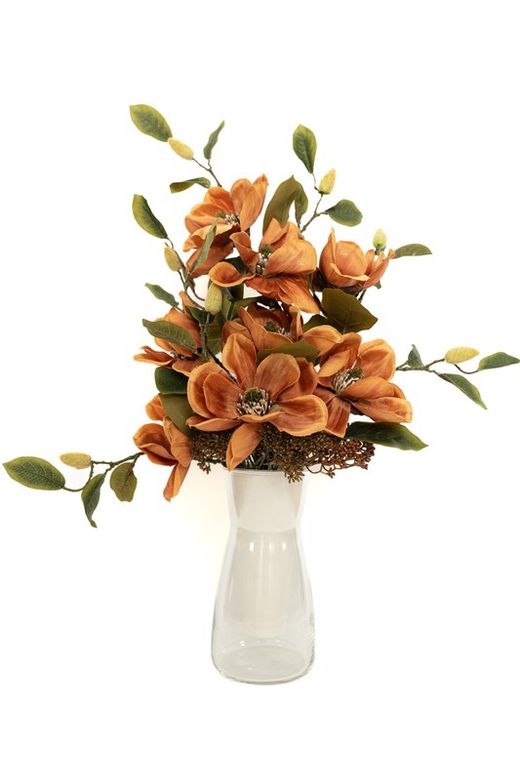 Ramo de flores artificiales para cementerio con flores de magnolio naranjas