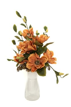 Ramo de flores artificiales para cementerio con flores de magnolio naranjas