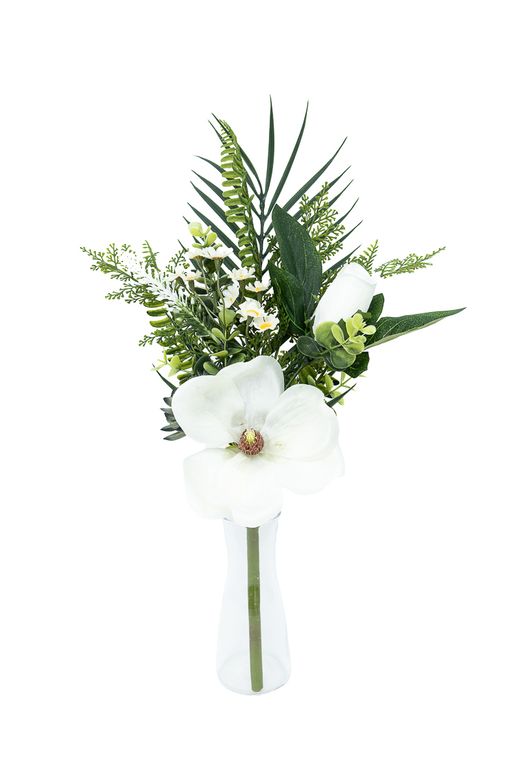 Delicado pomo floral de cementerio con magnolia blanca
