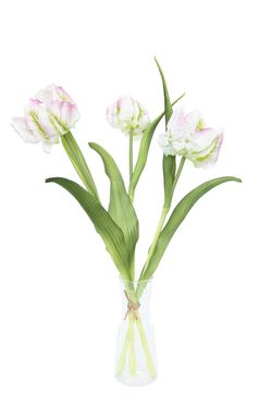 Delicado ramillete de tulipanes artificiales en blanco y rosa