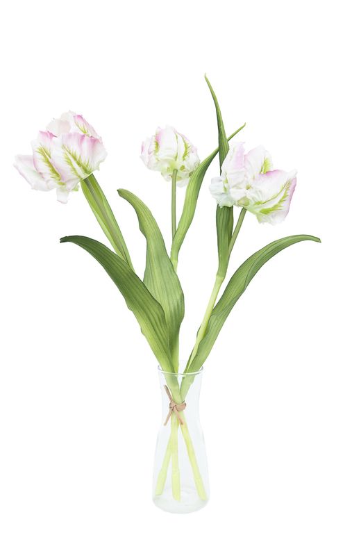 Delicado ramillete de tulipanes artificiales en blanco y rosa