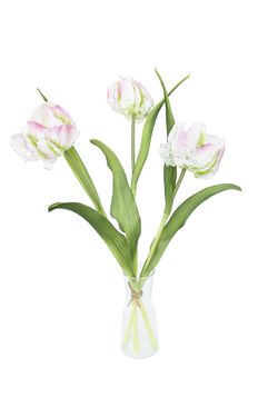 Delicado ramillete de tulipanes artificiales en blanco y rosa