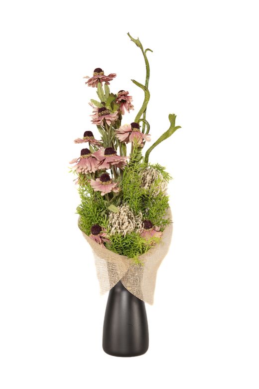 Delicado y sofisticado ramo de cementerio con gerberas rosadas