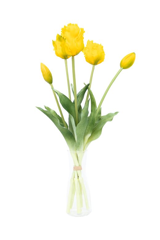 Dinámico ramillete de tulipanes artificiales amarillo intenso