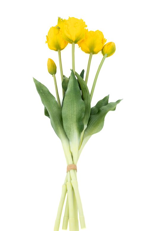 Dinámico ramillete de tulipanes artificiales amarillo intenso