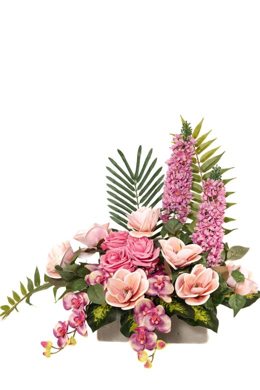 Dulce y romántica jardinera de flores artificiales para tumbas y lápidas de cementerio