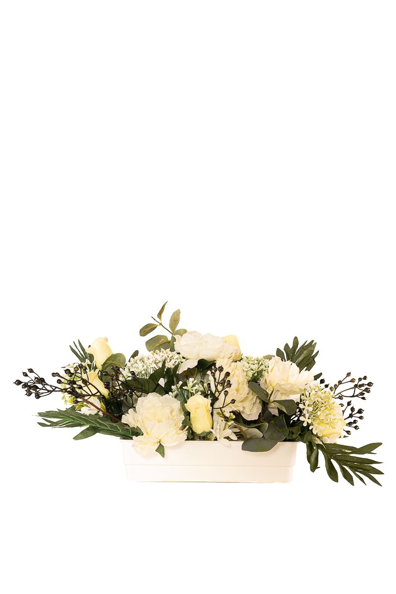 Elegante centro de cementerio en color blanco