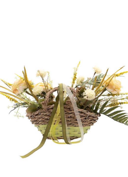Elegante cesto bicolor con flores artificiales en color crema