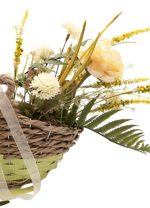 Elegante cesto bicolor con flores artificiales en color crema