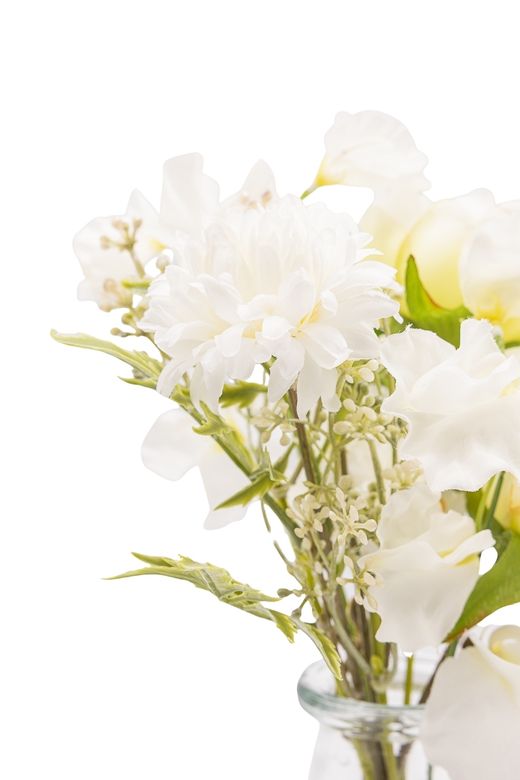 Elegante pequeño bouquet mixto artificial de flores blancas