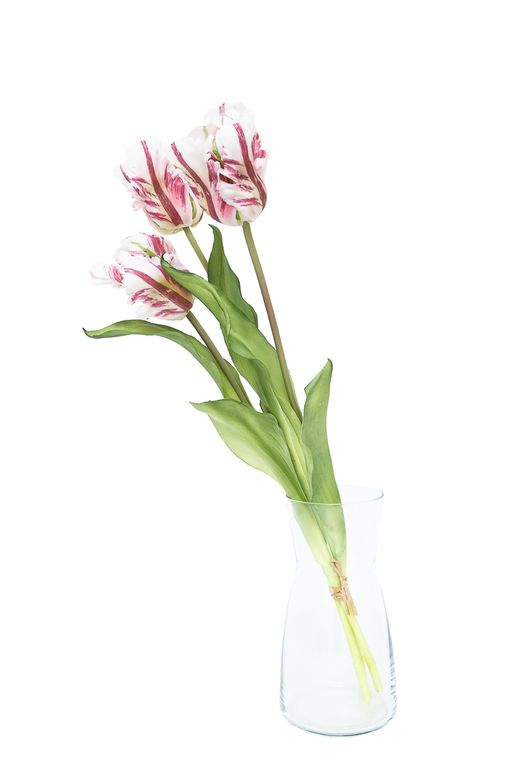 Elegante ramillete de tulipanes artificiales blancos y lilas