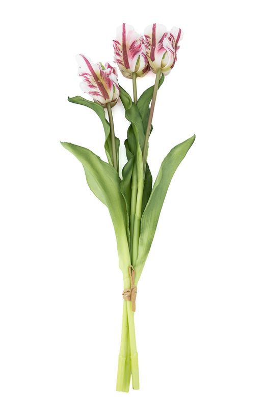 Elegante ramillete de tulipanes artificiales blancos y lilas