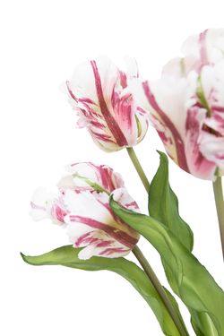 Elegante ramillete de tulipanes artificiales blancos y lilas