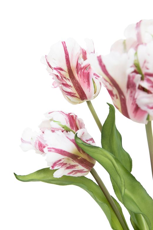 Elegante ramillete de tulipanes artificiales blancos y lilas