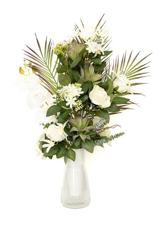 Elegante ramo de cementerio con orquídeas y rosas blancas