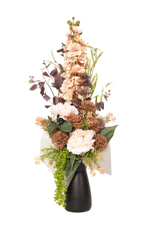 Elegante ramo de flores artificiales para cementerio con cascada de verdes