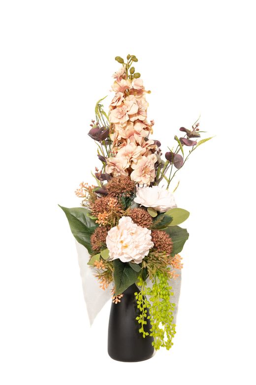 Elegante ramo de flores artificiales para cementerio con cascada de verdes