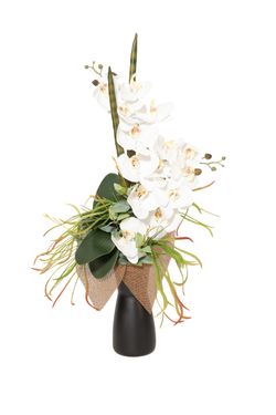 Elegante ramo de flores con orquídeas blancas artificiales para cementerio