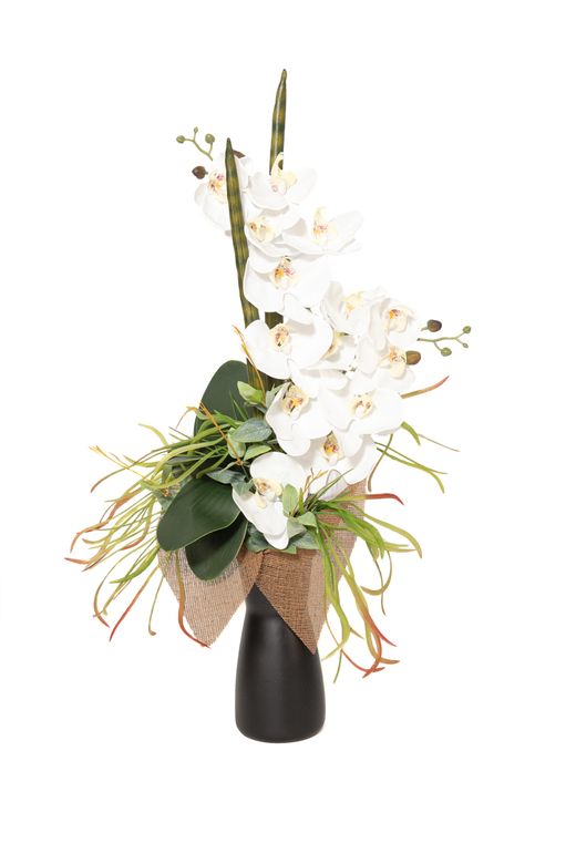Elegante ramo de flores con orquídeas blancas artificiales para cementerio