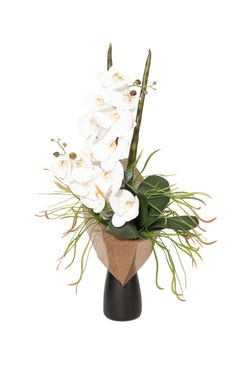 Elegante ramo de flores con orquídeas blancas artificiales para cementerio