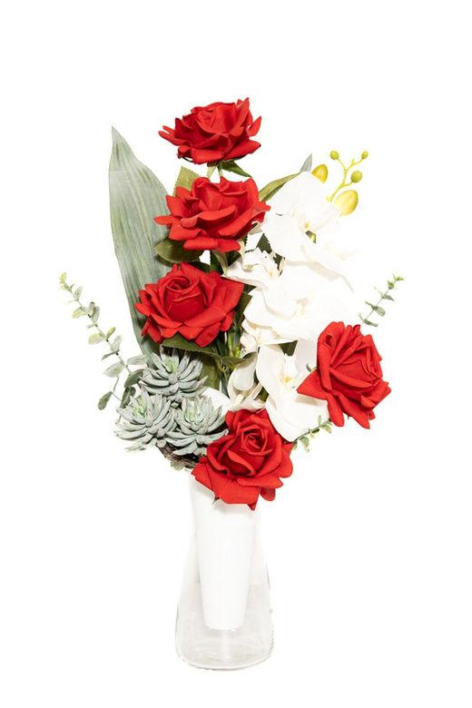 Elegante e refinado buquê de flores para cemitério com orquídeas brancas artificiais