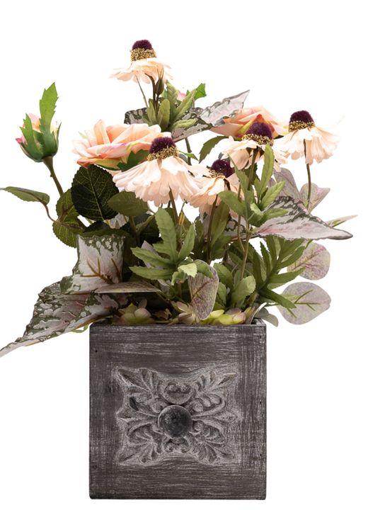 Encantador centro artificial en tonos salmón y rosado